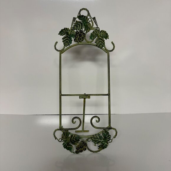 Vintage Green Metal Easel Stand Cookbook Picture Plate Holder Grapes Leaf 20 in - Picture 1 of 8